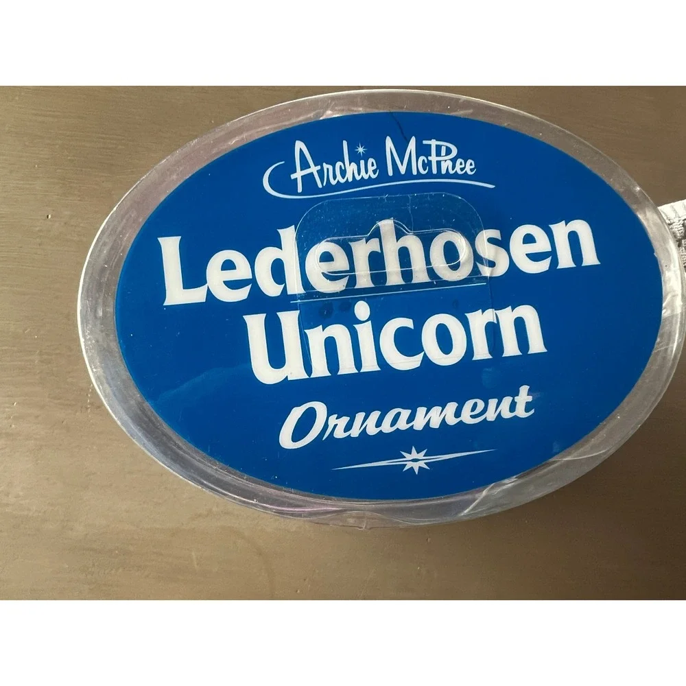 Lederhosen Unicorn Ornament Archie McPhee Pink Purple Glass Glitter Weird‎ Xmas